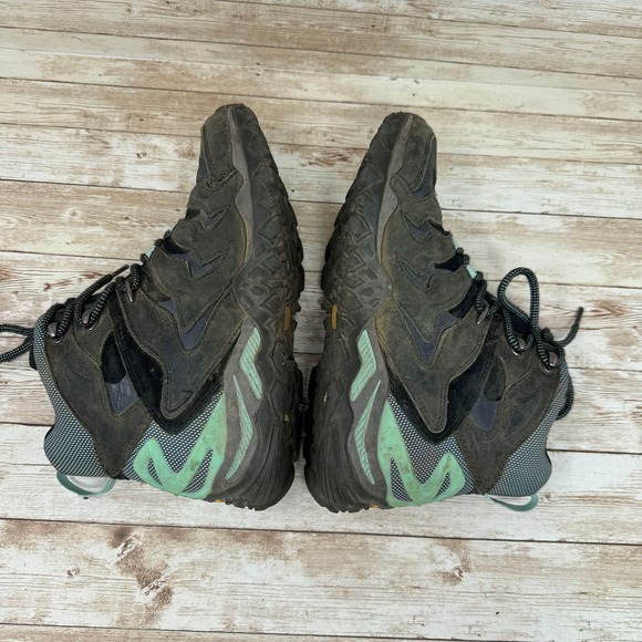 Merrell Mid Black Adventure Black Outdoor Trail Hiking Boots Women's 7.5 Green - Picture 6 of 8